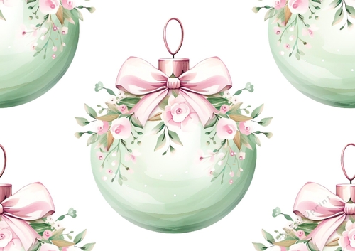 Pastel Pink/Mint Christmas Baubles Pink Bows Backing Paper (Big)