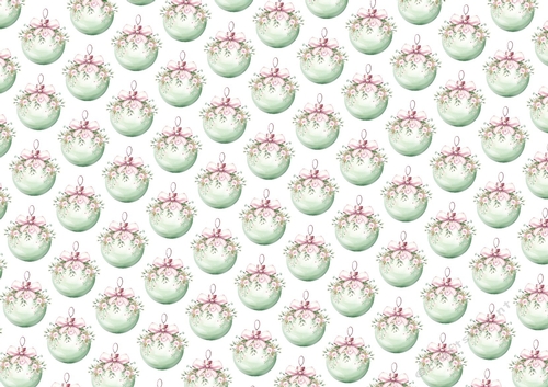 Pastel Pink/Mint Christmas Baubles Pink Bows Backing Paper (Small)