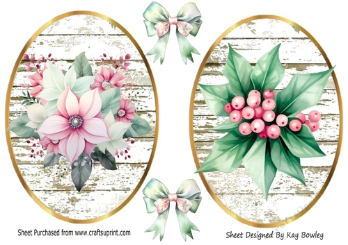 Pretty Pastel Toppers of Pink Flowers/Holly Pink Berries