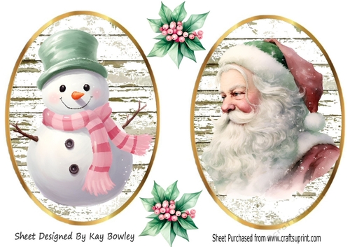 Pretty Pastel Toppers of Snowman /Santa With Holly