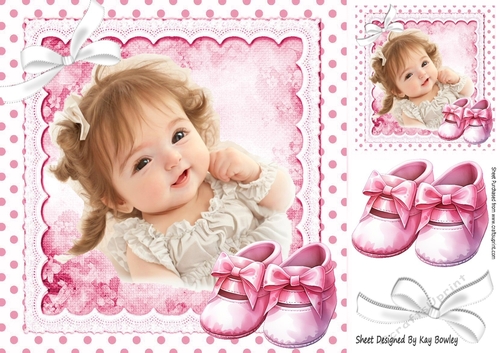 Sweet Baby Girl With Booties Pink Polkadot 8x8 One