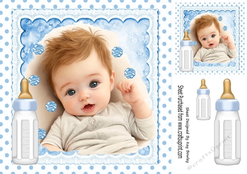 Sweet Baby Boy With Bottle, Blue Polkadot 8x8 Two
