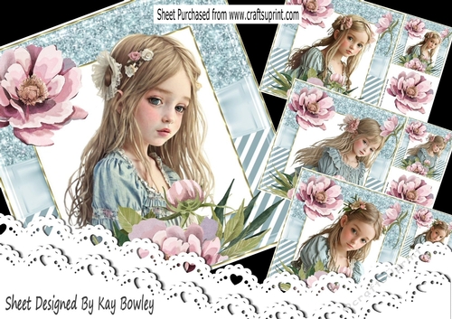  4 Pretty Girls With Pink Peonies And Blue Ornate Frames 8x8 Mini kit