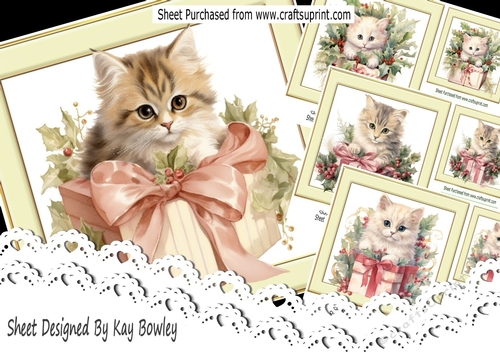  4 Cute Kittens With Christmas Presents  In Cream 7x7 Frames Mini Kit