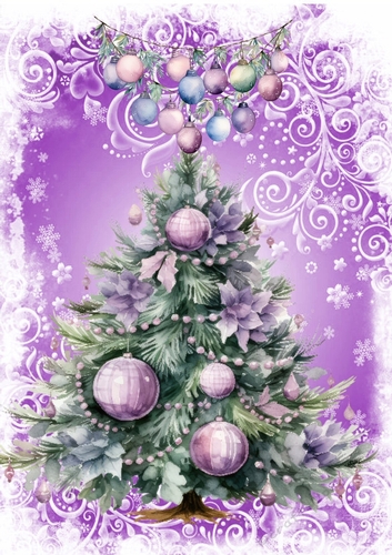 Purple Christmas With Christmas Tree & Baubles A4