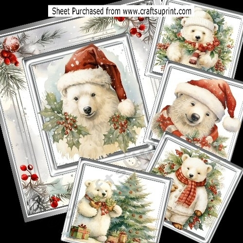Lovely Holly Berry Frame/Card With Polar Bears 8x8 Mini Kit