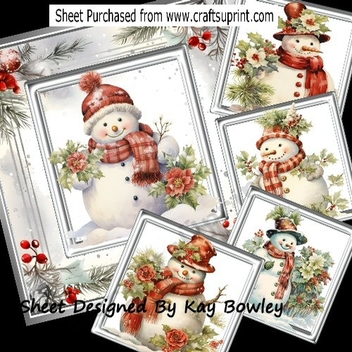 Lovely Holly Berry Frame/Card With Snowmen 8x8 Mini Kit