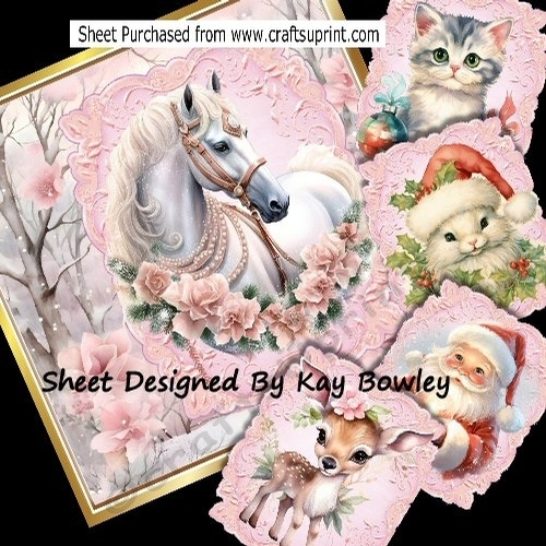 Lovely Pink/Gold  Christmas With Flowers/Card With Toppers 8x8 Mini Kit (Two)