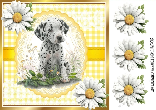 Cute Dalmation Puppy , Yellow Gingham & Daisies 8x8 (one)