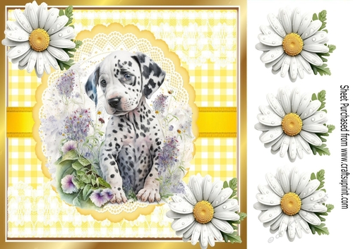 Cute Dalmation Puppy , Yellow Gingham & Daisies 8x8 (Two)