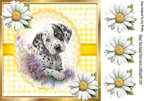 Cute Dalmation Puppy , Yellow Gingham & Daisies 8x8 (Three)