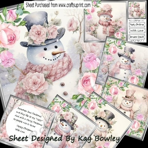  6 Pretty Pink Roses Pink Christmas With Snowmen 8x8 Bumper Kit