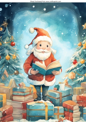 Happy Santa With Presents & Christmas Trees A4 (Four)