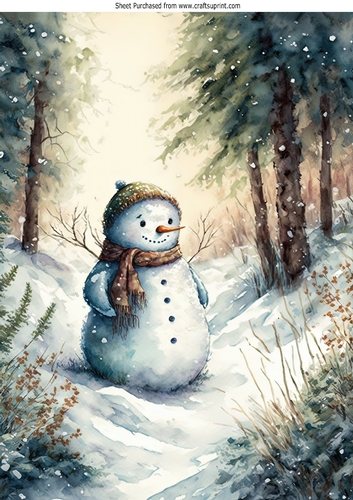 Lovely Snow Woodland With Snowman A4 (One)