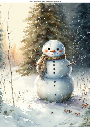 Lovely Snow Woodland With Snowman A4 (Three)