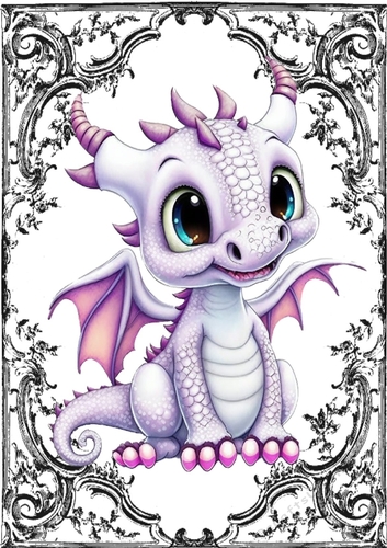 Black Ornate Scroll Gothic A4 Card With Baby Dragon