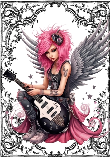 Black Ornate Scroll Gothic A4 Pink Rock N Roll Faerie