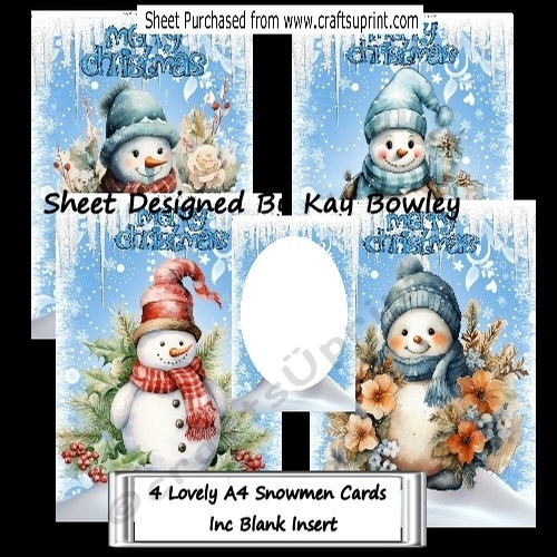  4 Lovely Ice  Blue & White Snowflakes With Snowmen A4 Mini Kit