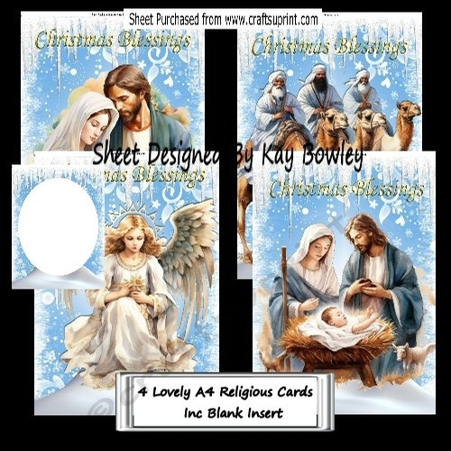 4 Lovely Ice  Blue & White Snowflakes Religious A4 Mini Kit