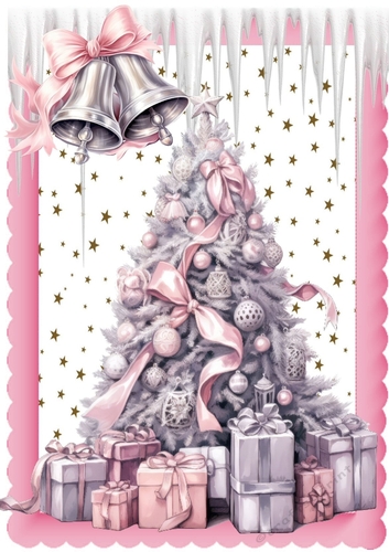 Lovely Pink Scalloped A4 Card With Christmas Tree