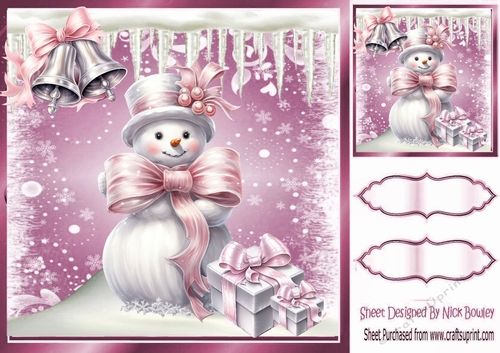 Lovely Snowman With Snow & Christmas Bells 8x8