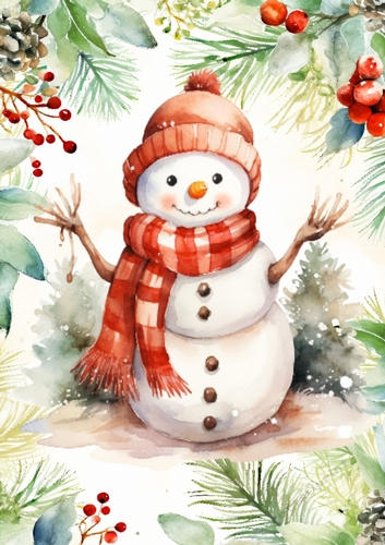Lovely Snowman In Hat & Scarf In Berry A4 Frame