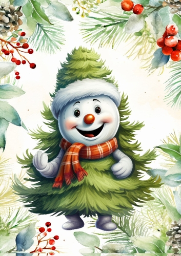Funny Face Snowman Tree In Berry A4 Frame