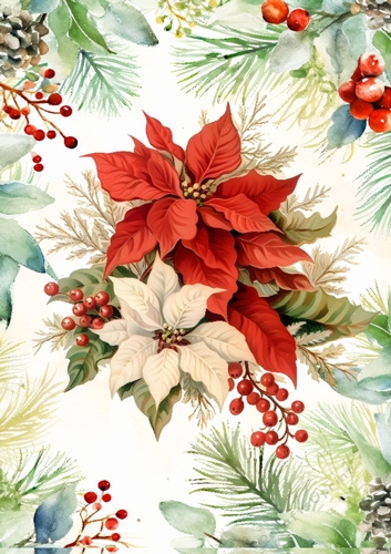 Pretty Poinsettias In Red Berry & Holly A4 Frame