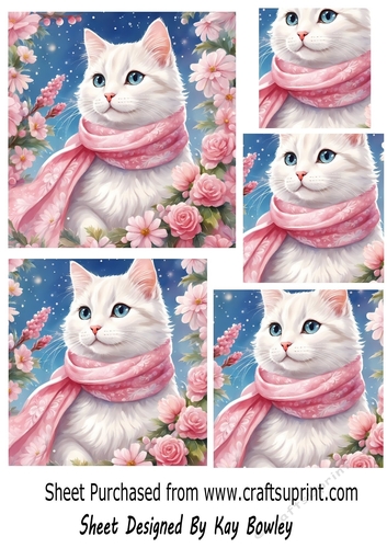 Lovely Cat In A Scarf Pink Roses Pyramids