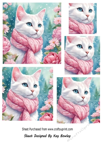 Pretty Cat In A Scarf Pink Roses Pyramids