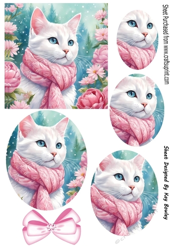 Pretty Cat In A Scarf Pink Roses Oval Pyramids