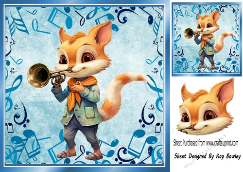 Cute Fox Blowing His Trumpet in Blue Musical 8X8 Frame