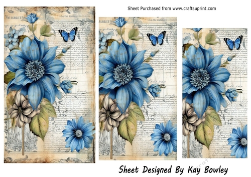 Pretty Blue Flowers With Butterfly & Script Pyramids