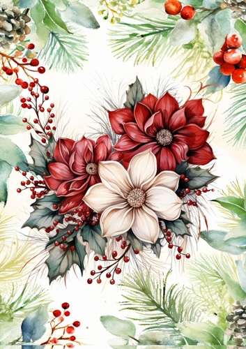 Pretty Winter Flowers In Red Berry & Holly A4 Frame