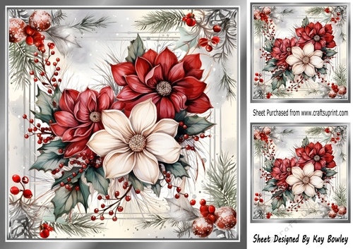 Pretty Winter Flowers In Red Berry & Holly 8x8 Frame