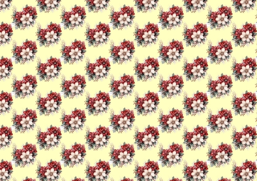 Pretty Winter Flowers With Red Berries Cream Backing Paper (SMALL)