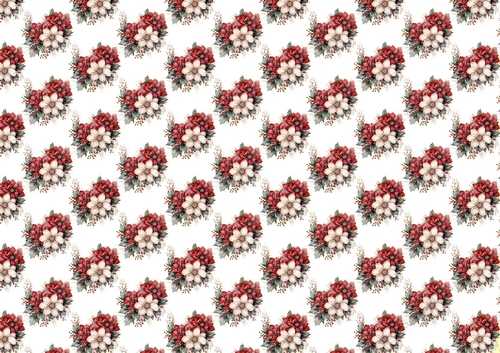 Pretty Winter Flowers With Red Berries White Backing Paper (SMALL)
