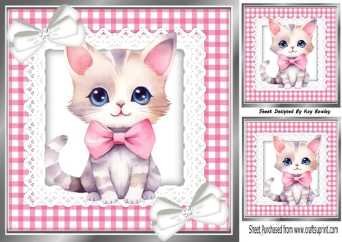 Pretty Pink Gingham And lace, Kitten Bows 8x8