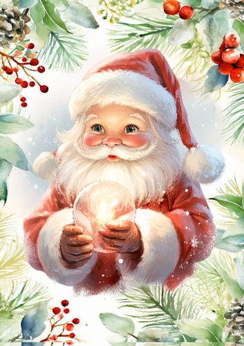 Lovely Santa In Red Berry & Holly A4 Frame 