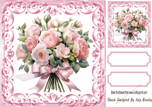 Pretty Pink Rose Bouquets In Scroll 8x8 Frame One