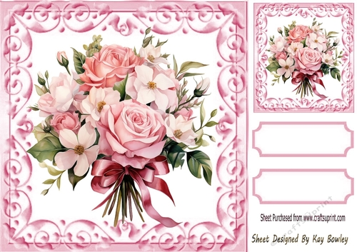 Pretty Pink Rose Bouquets In Scroll 8x8 Frame Two
