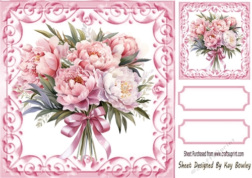 Pretty Pink Rose Bouquets In Scroll 8x8 Frame Three