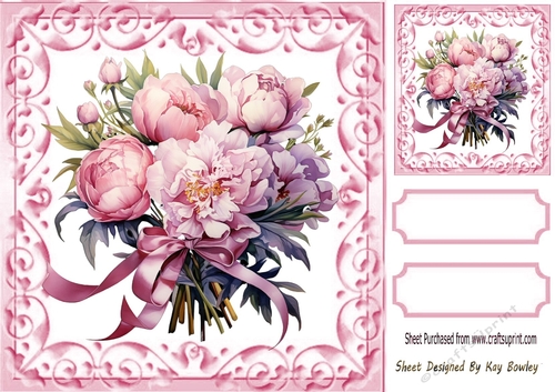 Pretty Pink Rose Bouquets In Scroll 8x8 Frame Four