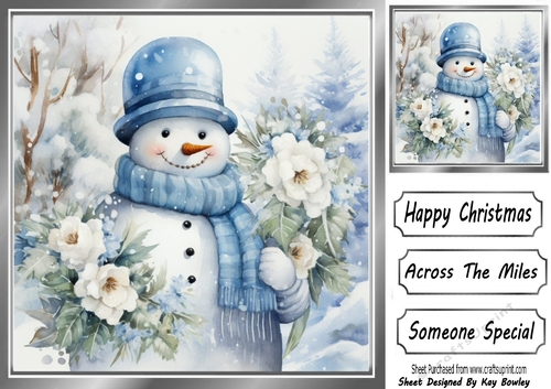 Lovely Winter Blue Christmas With Snowman  8x8 One