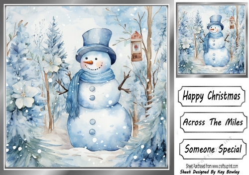 Lovely Winter Blue Christmas With Snowman  8x8 Two