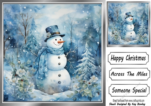 Lovely Winter Blue Christmas With Snowman  8x8 Three