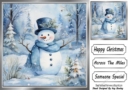Lovely Winter Blue Christmas With Snowman  8x8 Four