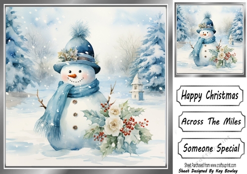 Lovely Winter Blue Christmas With Snowman  8x8 Five