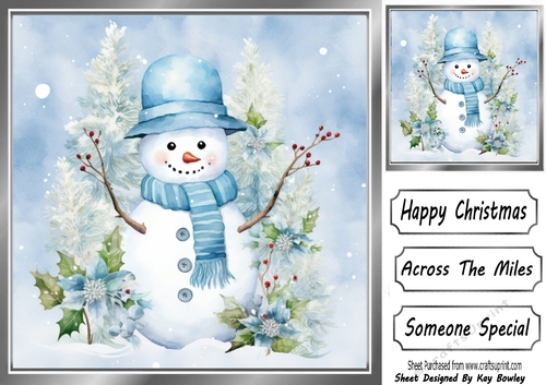 Lovely Winter Blue Christmas With Snowman  8x8 Six