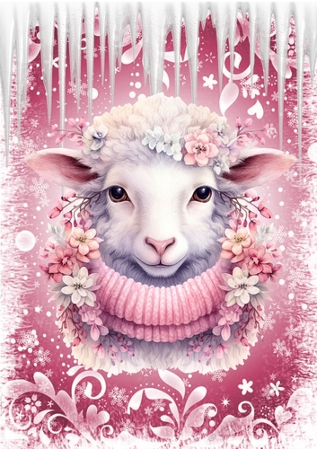 Lovely Pink Christmas With Snow/ Icicles A4 One